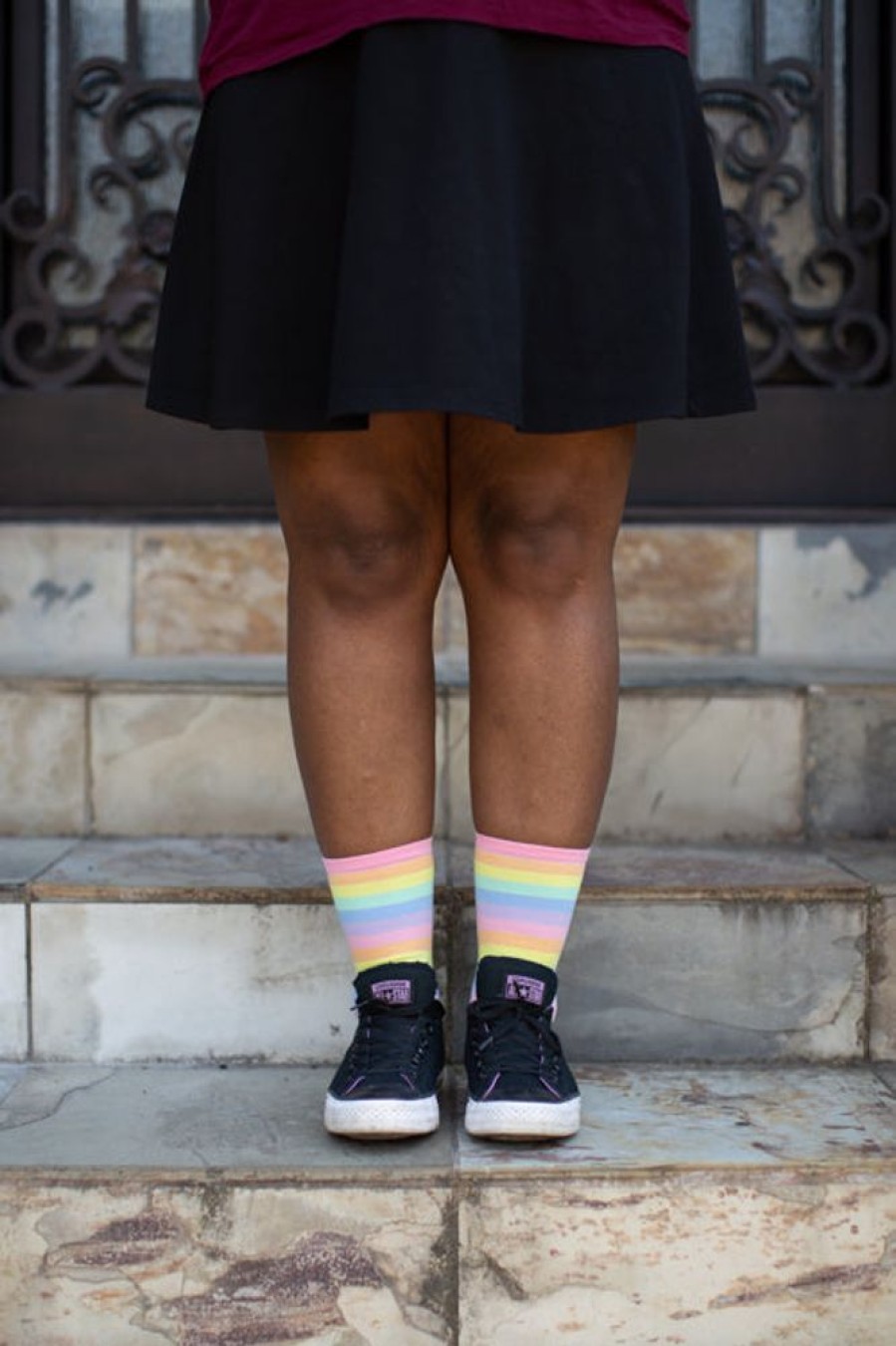 Plus Size Mod Sock Plus Size Crew Socks | Pastel Rainbow Striped Crew