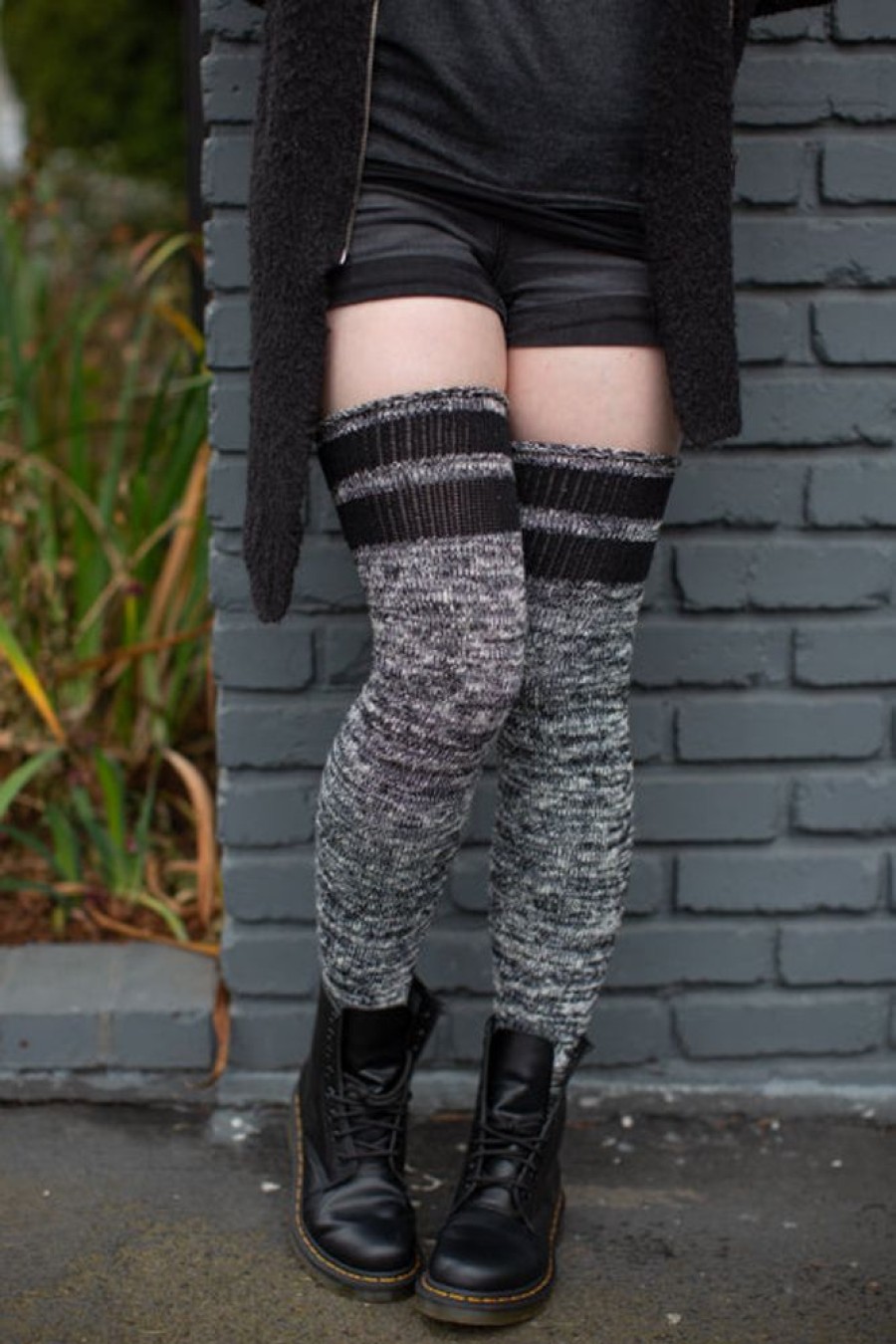 Plus Size DreaM Stockings Plus Size Thigh Highs | Top-Striped Marled Scrunchable Thigh High Socks