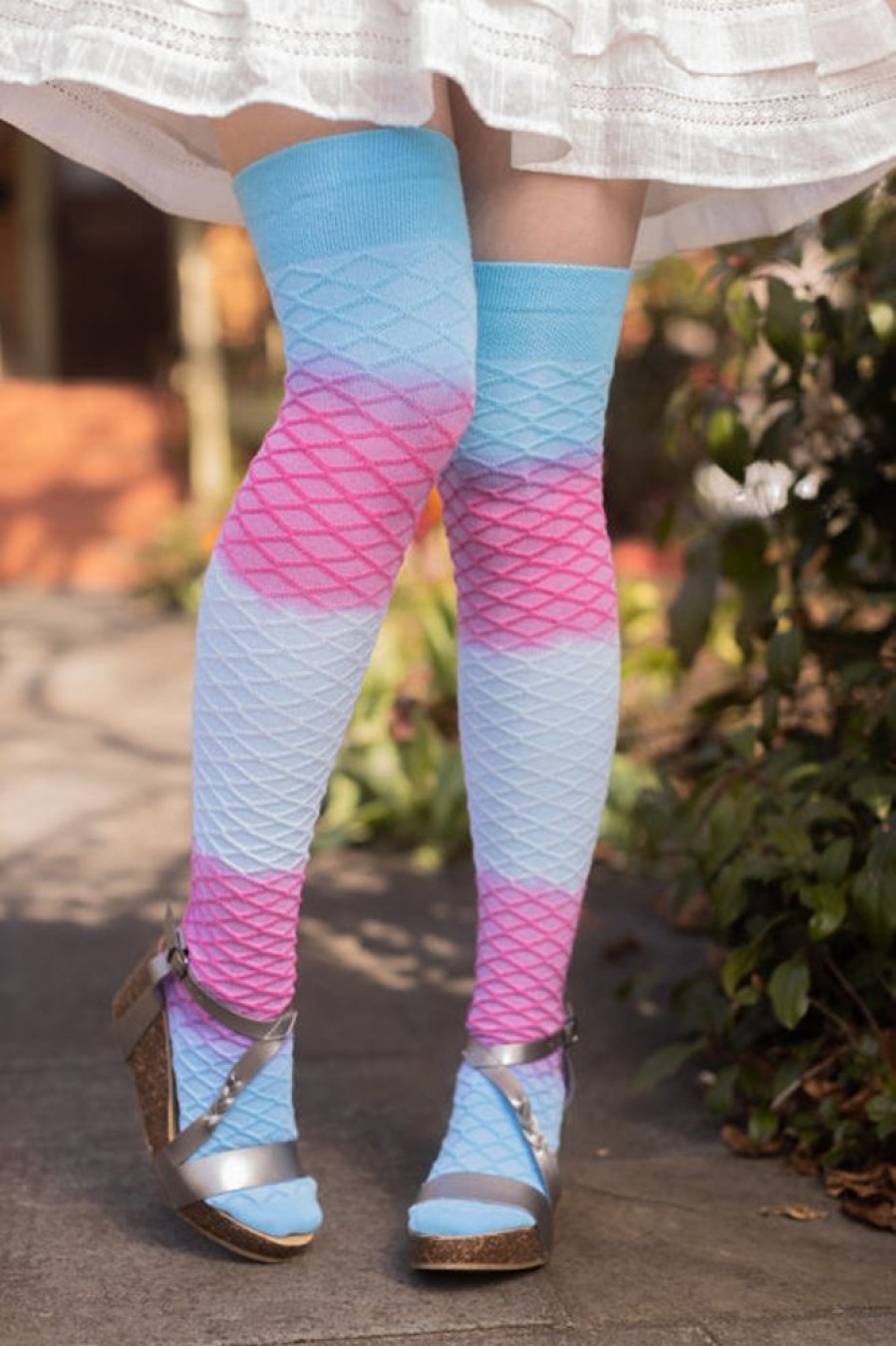 Socks Love Lite Precision Tie Dye Thigh Highs | Extraordinary Mermaid Dip Dye Thigh High