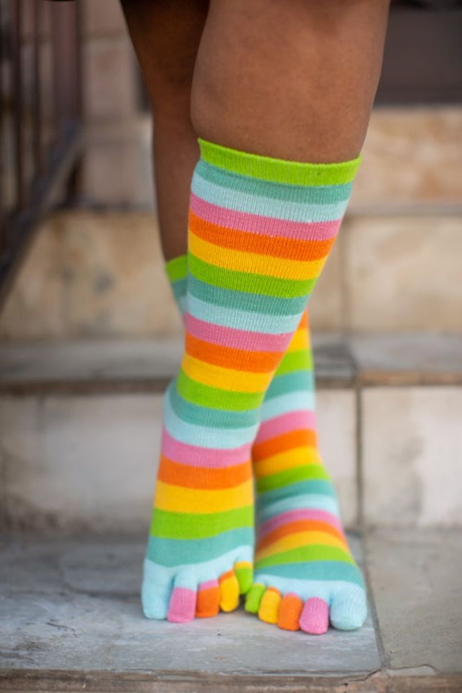 Socks Foot Traffic Toe Socks | Citrus Stripe Rainbow Toe Socks