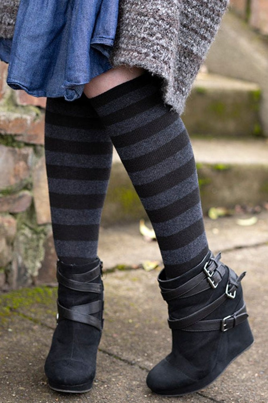 Plus Size Dreamer Socks Plus Size Knee Highs | Roll Top Striped Knee High Socks