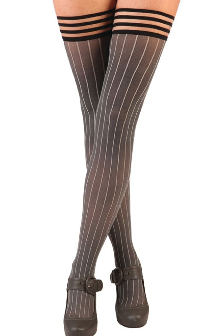 Plus Size Kix'ies Plus Size Stockings | Annabelle Pinstripe Thigh Highs With Stay-Up Top