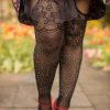 Socks Leg Avenue Stockings | Plus Size Rhinestone Lace Top Fishnet Stockings With Attached Garter