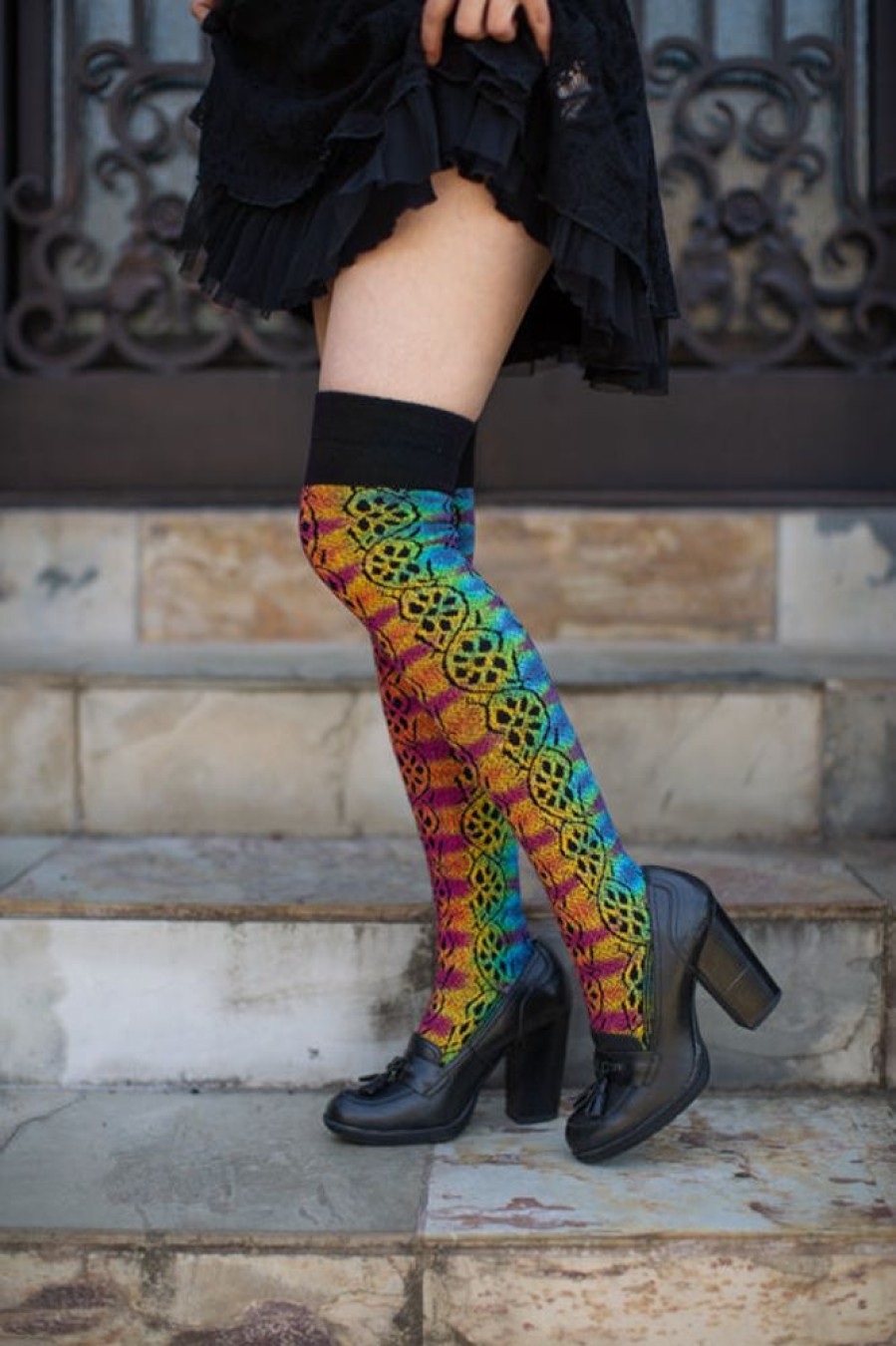 Socks Love Lite Precision Tie Dye Over The Knee | Tie Dye Flowering Vine Knee Socks