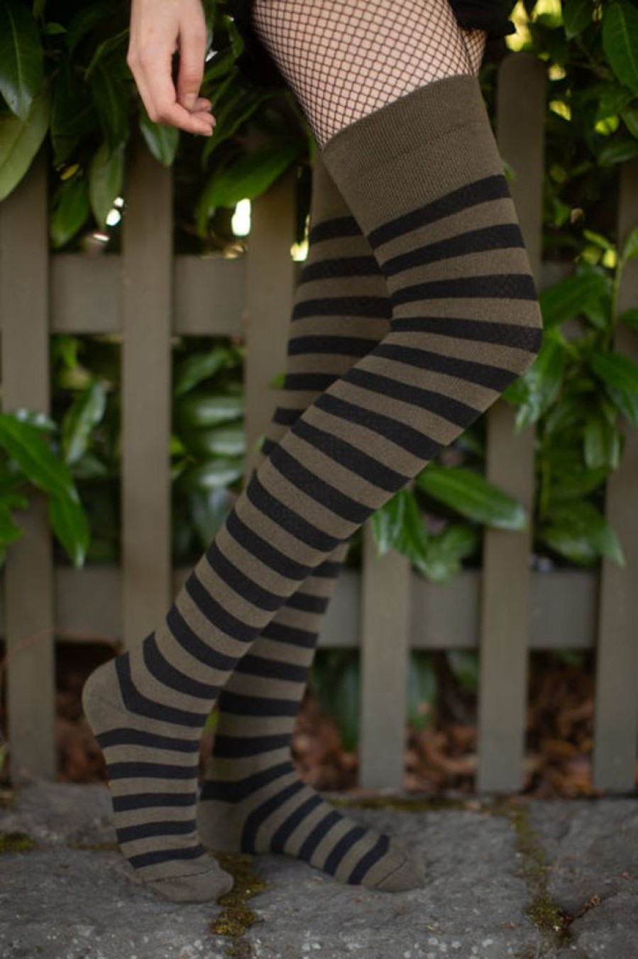 Socks Dreamer Socks Thigh Highs | Extraordinary Forest Stripes Thigh High