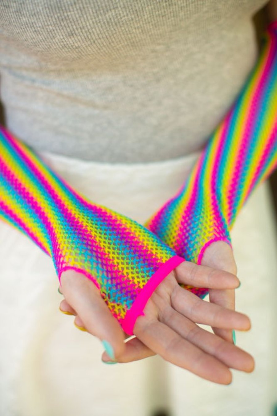 Accessories Leg Avenue Arm Warmers | Rainbow Fishnet Arm Warmers